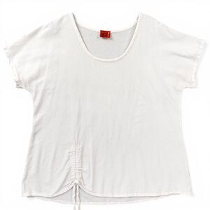 Oh My Gauze White Cotton Top Sz 2 Gauze Blouse Ruched Tie Front Lightweight Boho